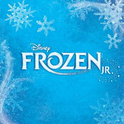 Turquoise background with snowflakes. Text: Disney\'s Frozen Jr.